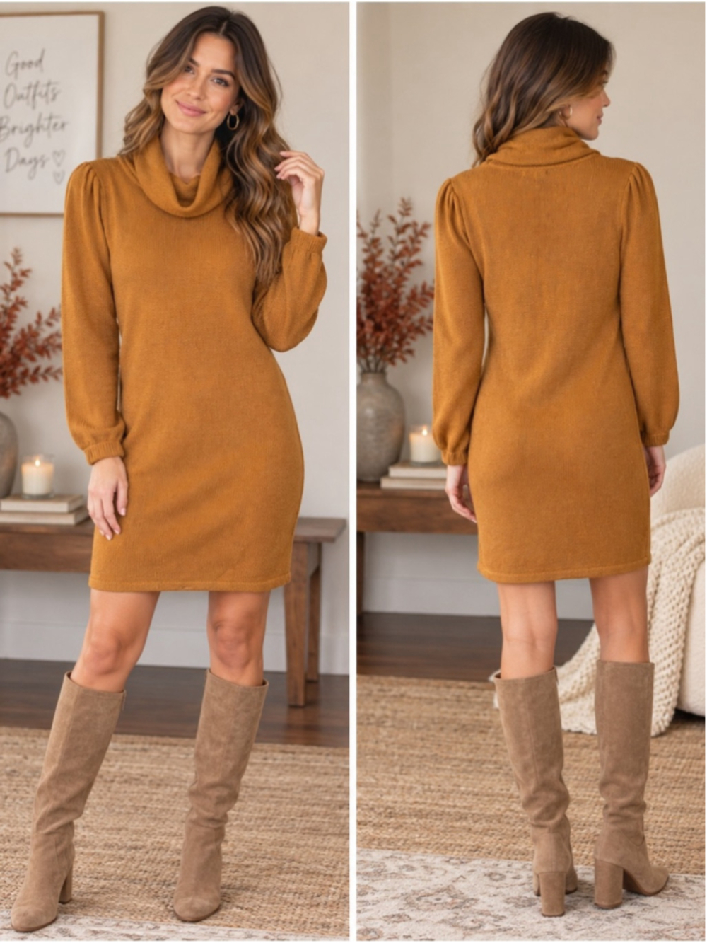 Tularosa Cowl Neck Mini Knit Dress in Mustard Size S Boho Fall Winter